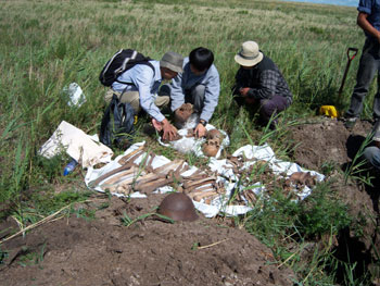 A recovery team from Japan with remains of war dead