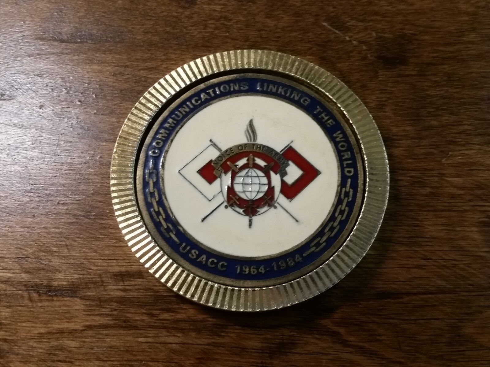 Vintage US Army Signal Corps USACC Paper Weight Coaster USACC 1964-1984