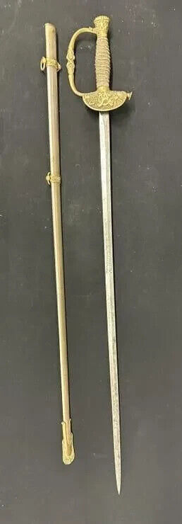 CIVIL WAR era sword with brass handle and scabbard,  WILLIAM OVERSON