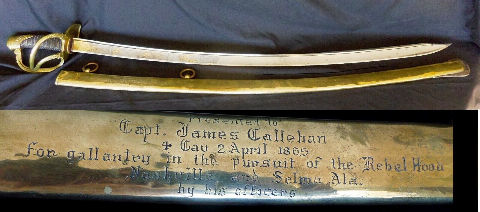 Rare M- 1840 Cavalry Officer's Civil War Presentation Sword Quillback Gold Wash