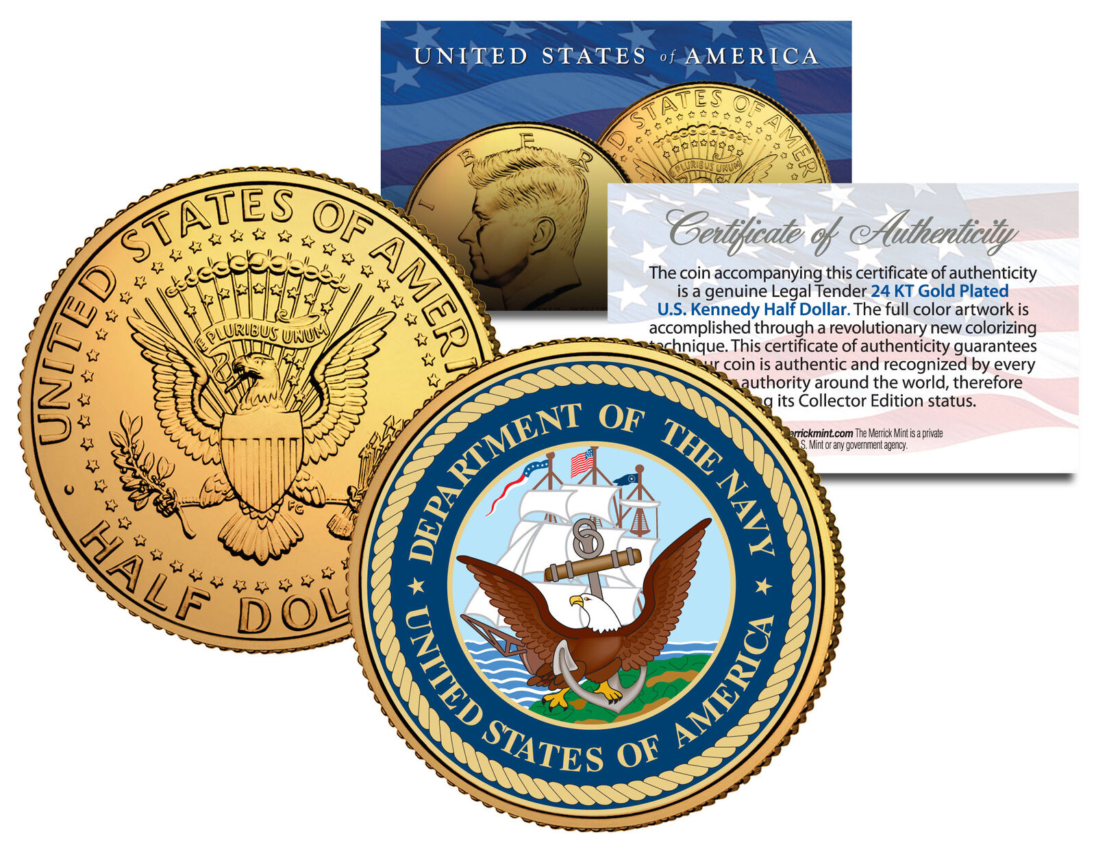 United States NAVY * Emblem * 24K Gold Plated JFK Half Dollar U.S. Coin MILITARY