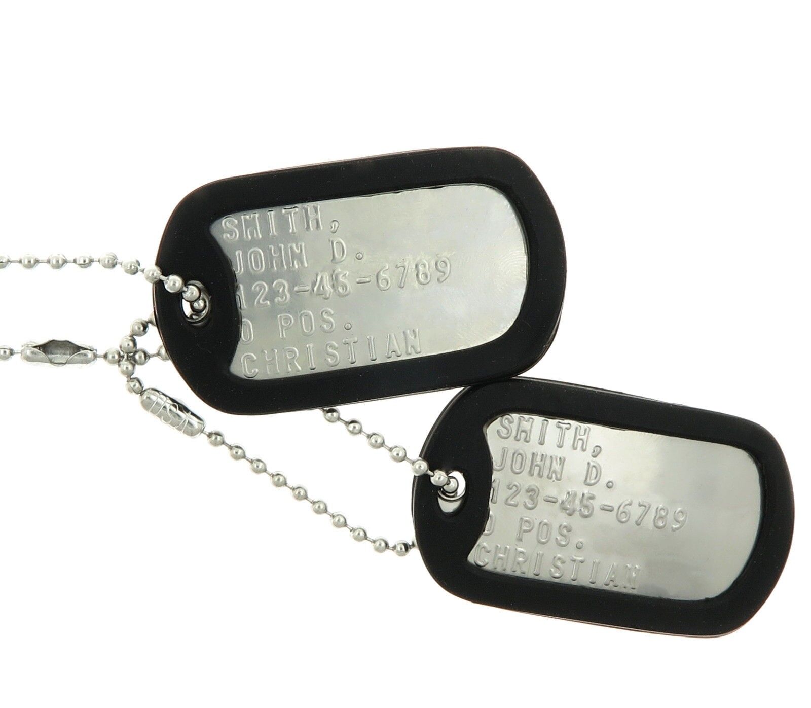Custom Embossed Military Issue Stainless Steel Army Navy USMC AF ID Dog Tags Set