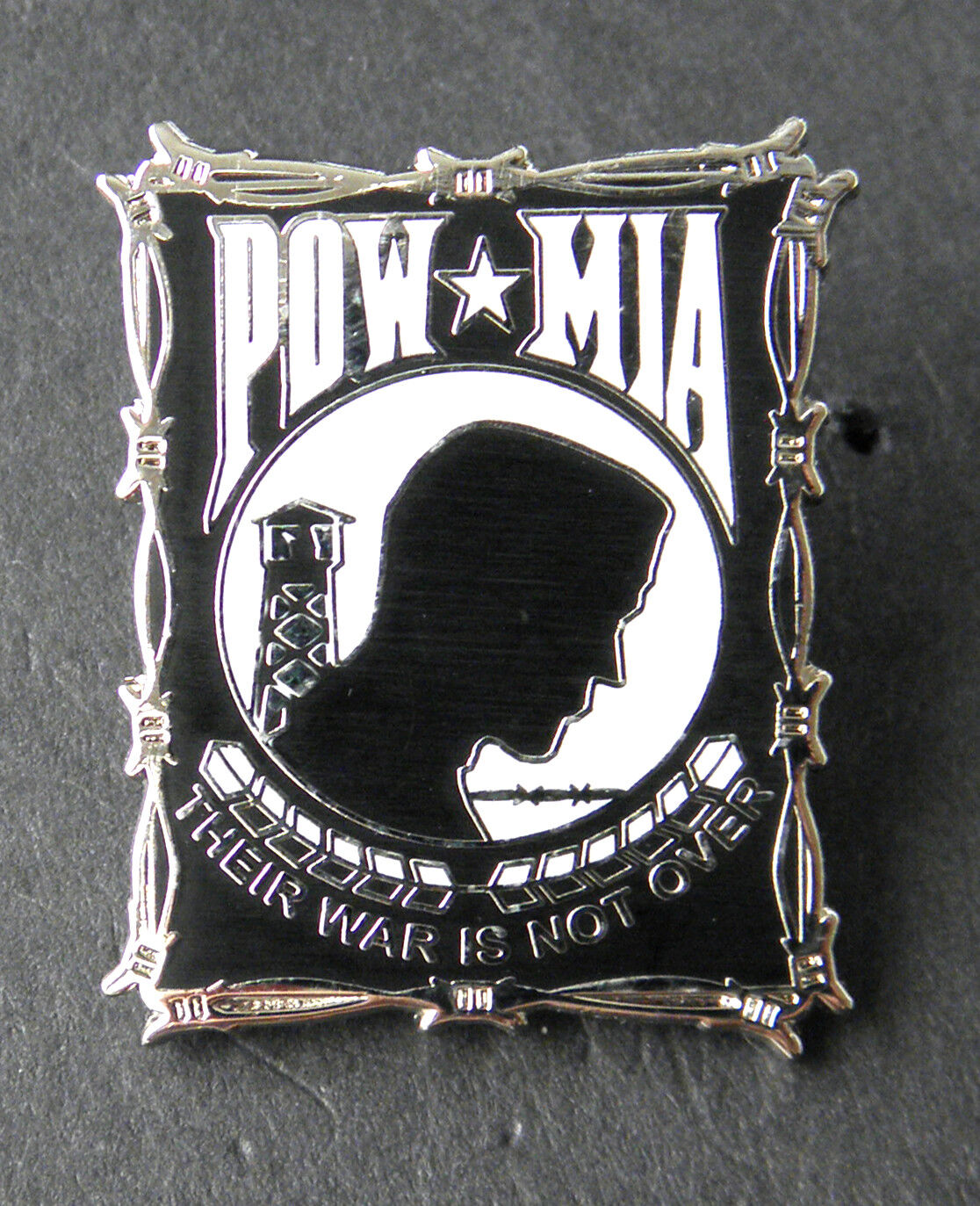POW MIA THEIR WAR IS NOT OVER LAPEL HAT PIN BADGE 1 INCH