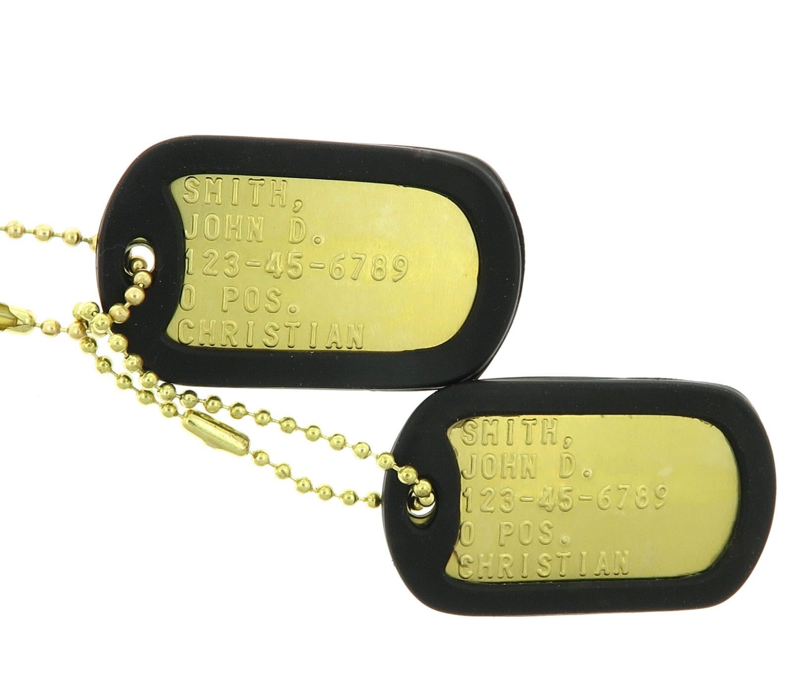 Custom Embossed Military Brass Army Navy USMC AF ID Dog Tags Set